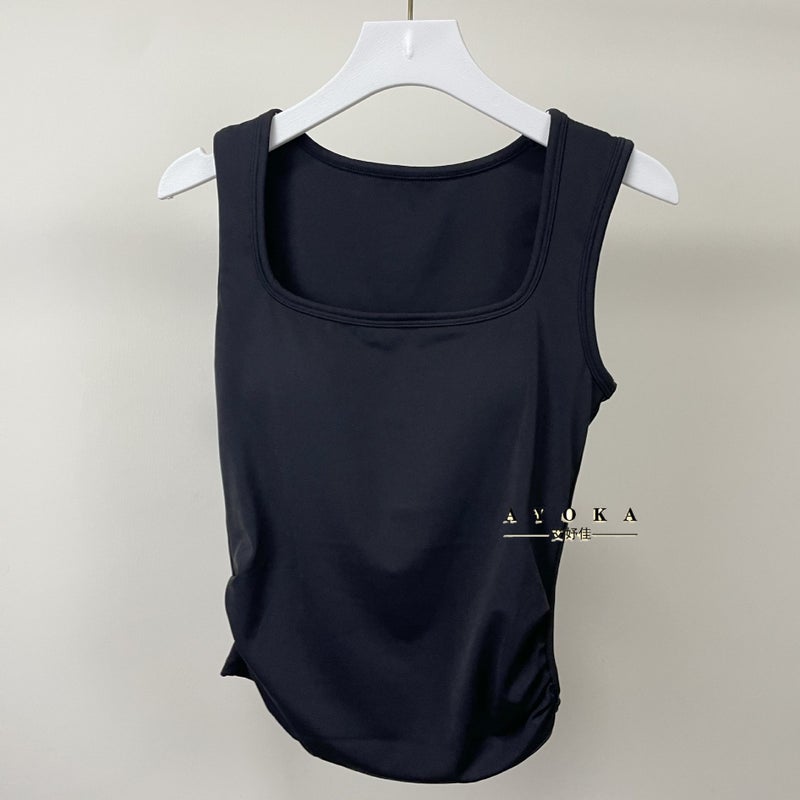 Soft And Waxy! Lulu Mid-Length Yoga Vest With Integrated Fixed Cup To Hold Secondary Breasts, Running Fitness Top For Outer Wear - Image 1